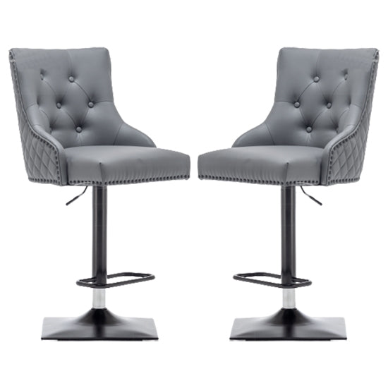 Oxford Lion Knocker Grey Faux Leather Bar Chairs In Pair