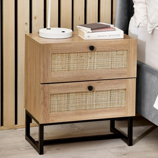 Padstow Wooden Bedside Cabinet In Oak With 2 Drawers