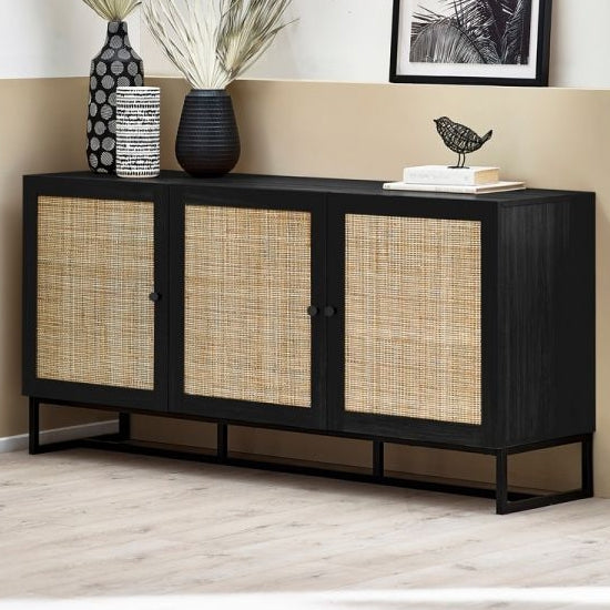 Padstow Wooden Sideboard In Black With 3 Doors