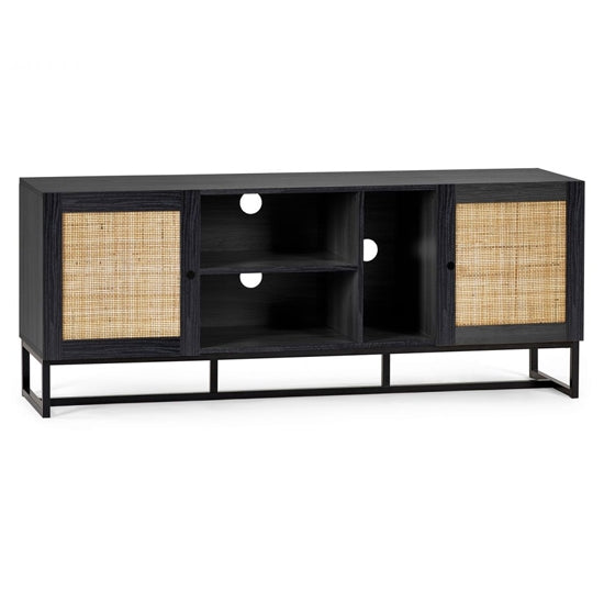 Padstow Wooden TV Stand In Black With 2 Doors And 2 Shelves