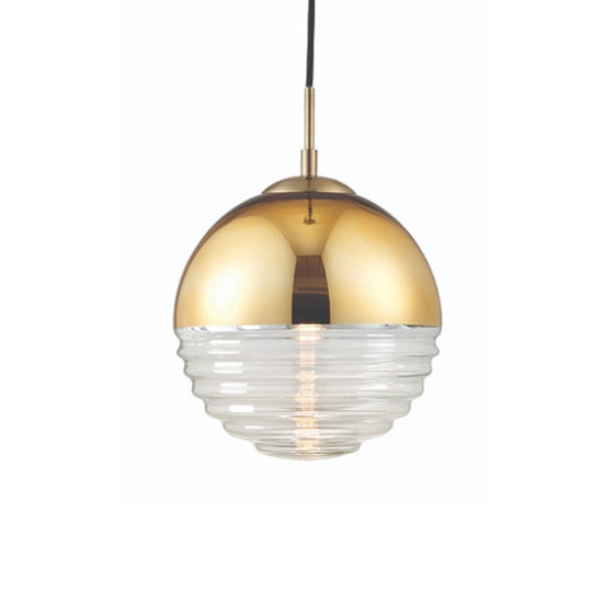 Paloma Clear Ribbed Glass Ceiling Pendant Light In Polished Gold