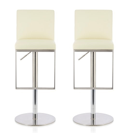 Petunia Cream Faux Leather Swivel Adjustable Height Bar Stool In Pair