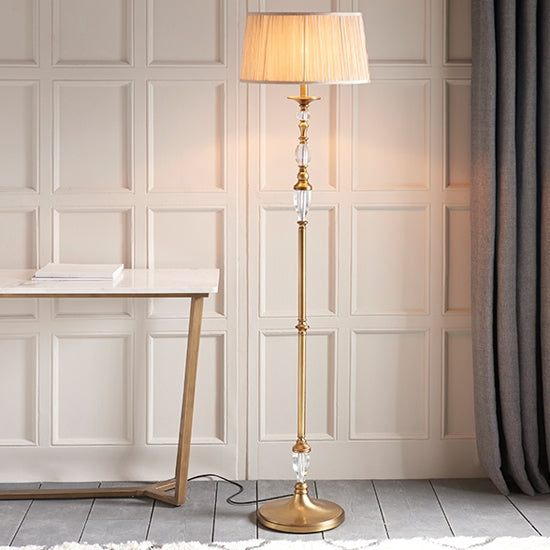 Polina Beige Shade Floor Lamp In Antique Brass