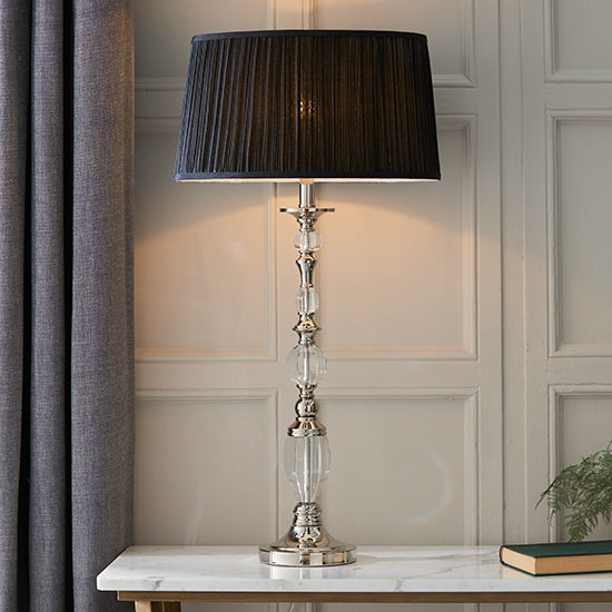 Polina Large Black Shade Table Lamp In Polished Nickel