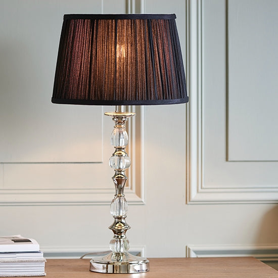 Polina Medium Black Shade Table Lamp In Polished Nickel