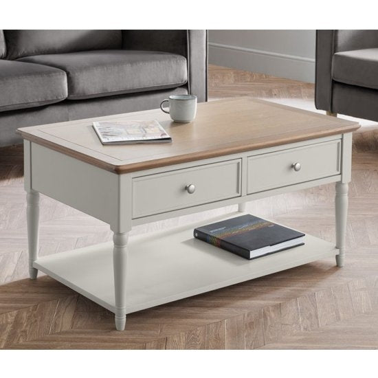 Provence Wooden 2 Drawers Coffee Table In Grey