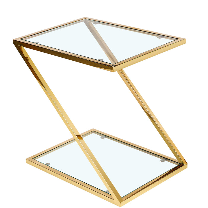 Qatar Clear Glass Lamp Table With Gold Stainless Steel Frame