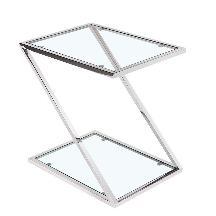 Qatar Clear Glass Lamp Table With Silver Stainless Steel Frame