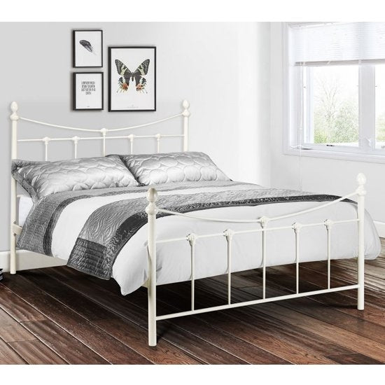 Rebecca Metal King Size Bed In Stone White