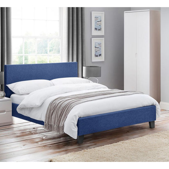 Rialto Linen Fabric Single Bed In Dark Blue