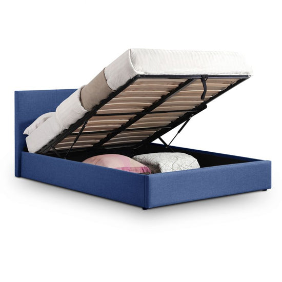 Rialto Linen Fabric Lift Up Storage Double Bed In Dark Blue