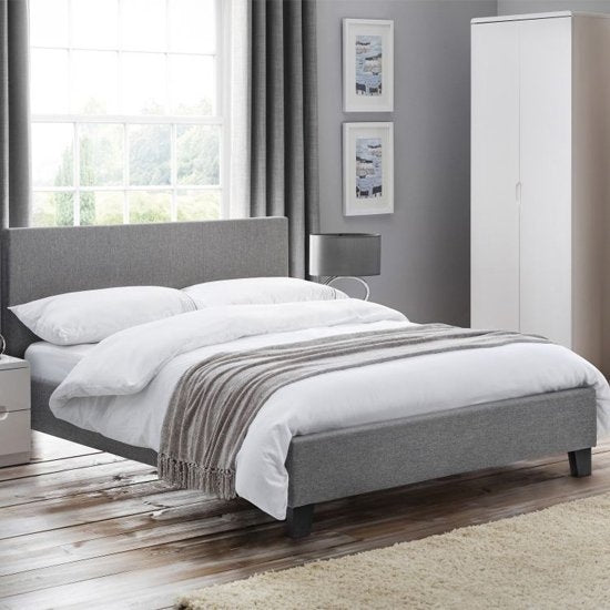 Rialto Linen Fabric Double Bed In Light Grey