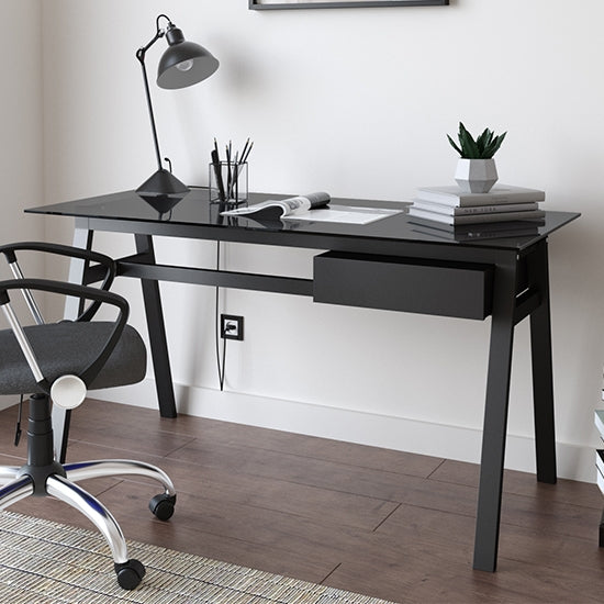 Richmond Black Glass Top Computer Desk With Black Frame