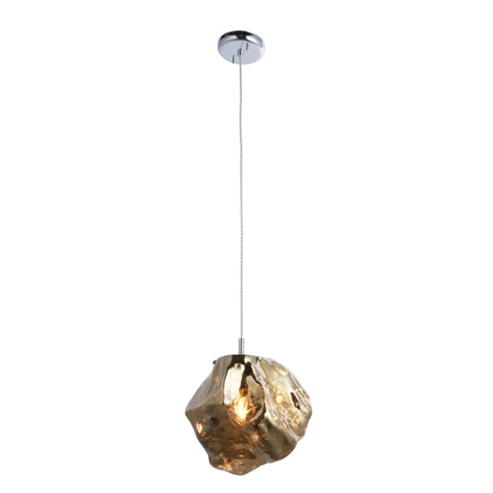 Rock 1 Light Metallic Bronze Glass Shade Ceiling Pendant Light In Chrome