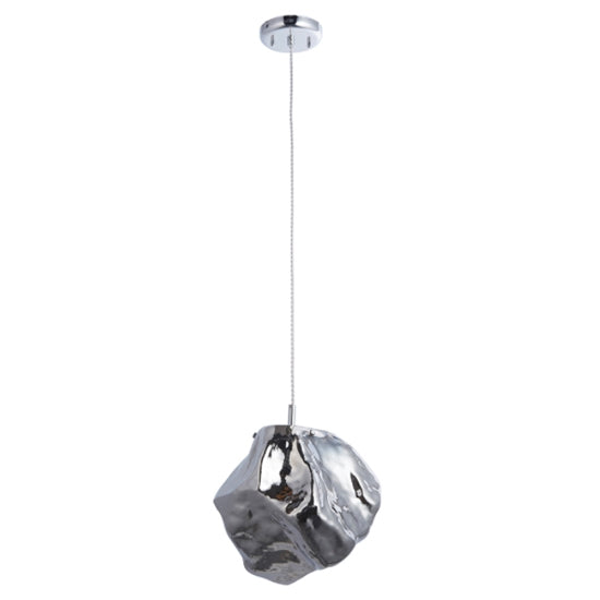 Rock 1 Light Metallic Chrome Glass Shade Ceiling Pendant Light In Chrome