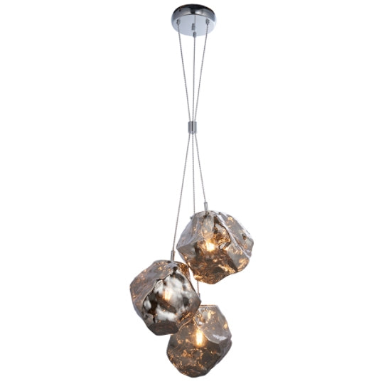 Rock 3 Lights Metallic Chrome Glass Shade Ceiling Pendant Light In Chrome