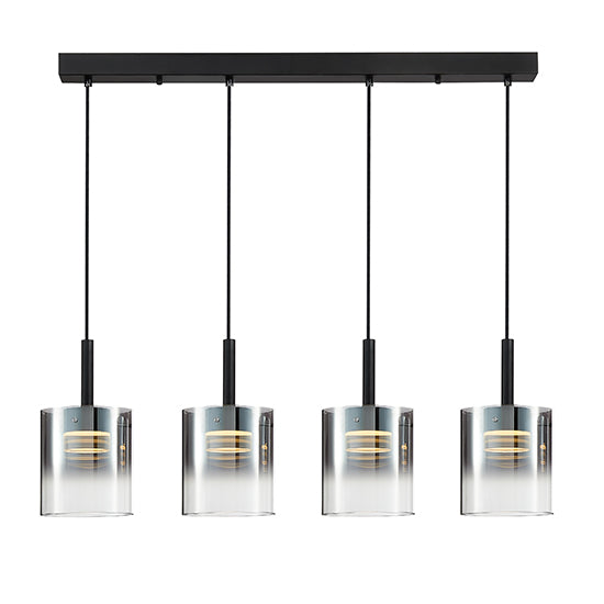 Roundhay 4 Smoked Glass Shade Bulbs Decorative Ceiling Pendant Light In Black