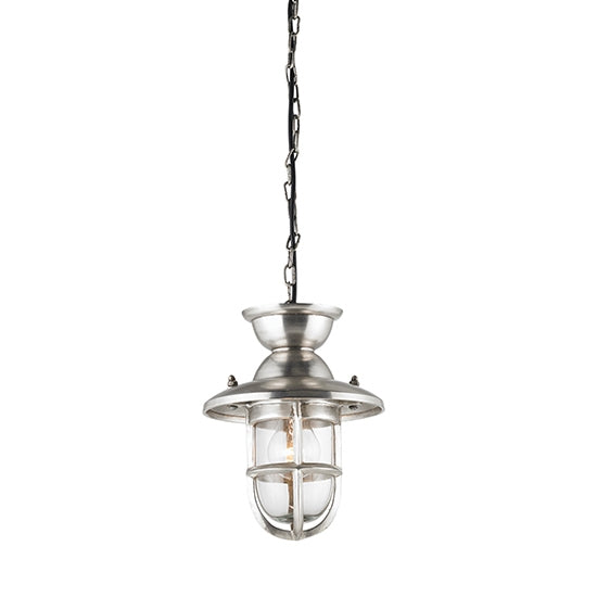 Rowling Small Industrial Style Ceiling Pendant Light In Antique Silver