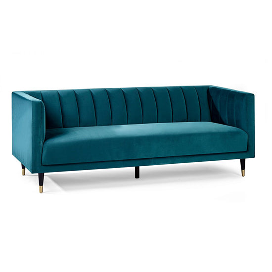 Salma Scalloped Back Velvet 3 Seater Sofa In Teal