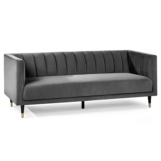 Salma Scalloped Back Velvet 3 Seater Sofa In Grey