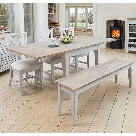 Signature Extending Square Dining Table In Grey With 1 Bench And 2 Chairs