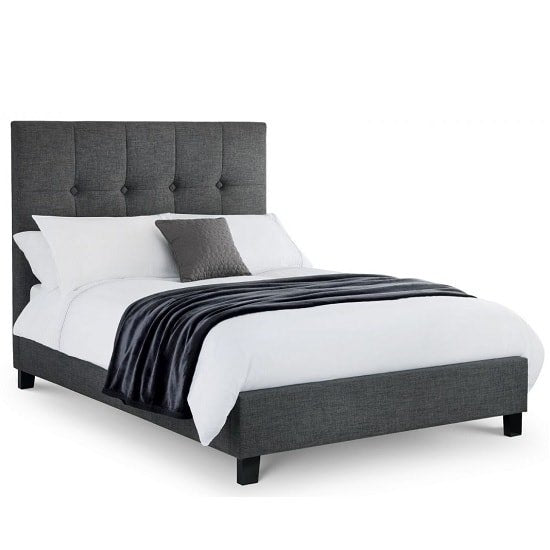 Sorrento High Headboard Linen Fabric Double Bed In Slate