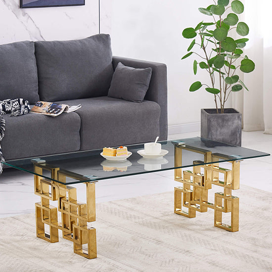 Spectra Clear Glass Coffee Table With Gold Stainless Steel Legs