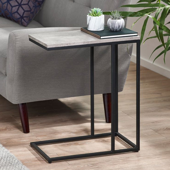 Staten Wooden Side Table In Concrete Effect