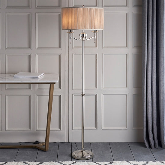 Stanford Beige Shade Floor Lamp In Polished Nickel