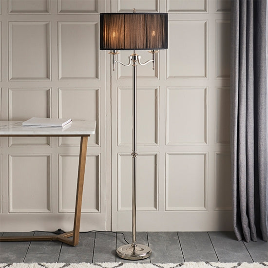 Stanford Black Shade Floor Lamp In Polished Nickel