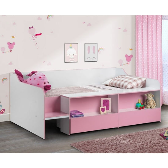 Stella Wooden Low Sleeper Childrens Bed In Matt White And Pink