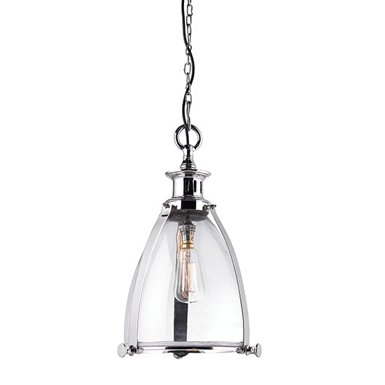 Storni Large Clear Glass Ceiling Pendant Light In Polished Nickel