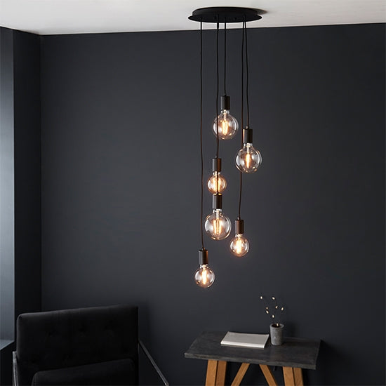 Studio 6 Lights Round Ceiling Pendant Light In Matt Black