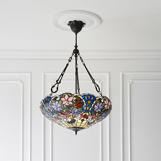 Sullivan Large Inverted Tiffany Glass 3 Lights Ceiling Pendant Light In Dark Bronze