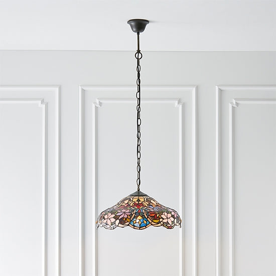 Sullivan Tiffany Glass Ceiling Pendant Light In Dark Bronze