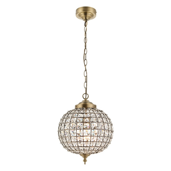 Tanaro Clear Glass Ceiling Pendant Light In Antique Brass