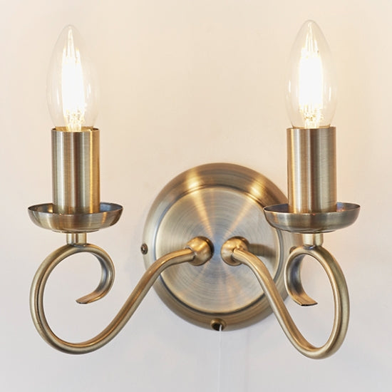 Trafford 2 Lights Wall Light In Antique Brass