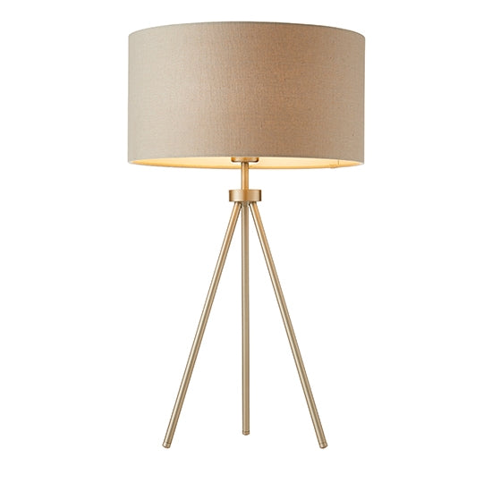 Tri Grey Linen Mix Fabric Table Lamp In Matt Nickel