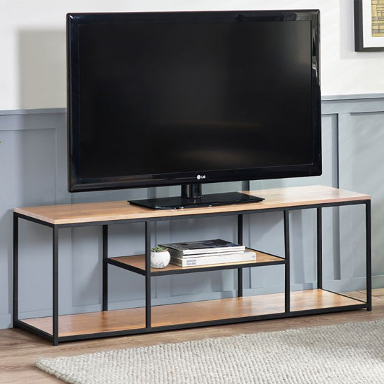 Tribeca Wooden TV Stand With Shelves In Sonoma Oak