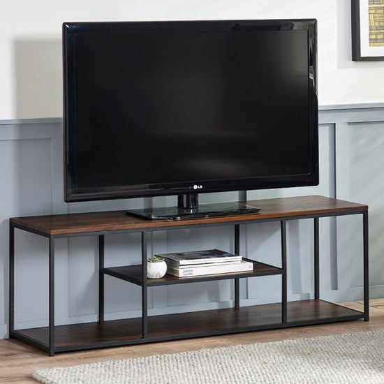 Tribeca Wooden TV Stand With Shelves In Walnut