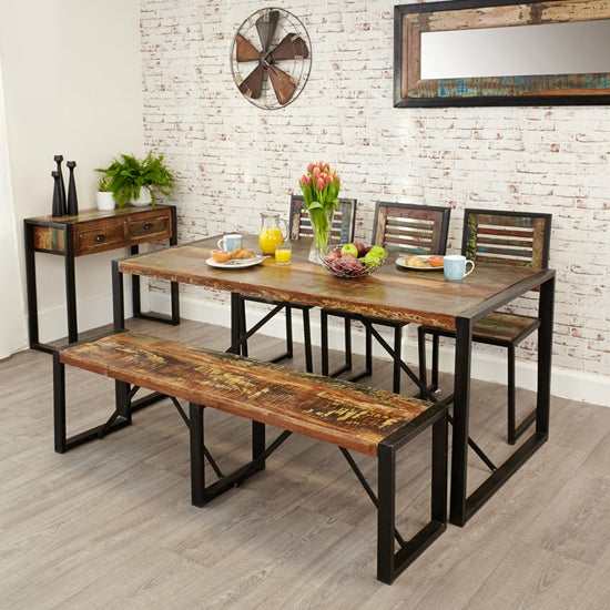 Urban Chic Large Wooden Dining Table With 2 Benches