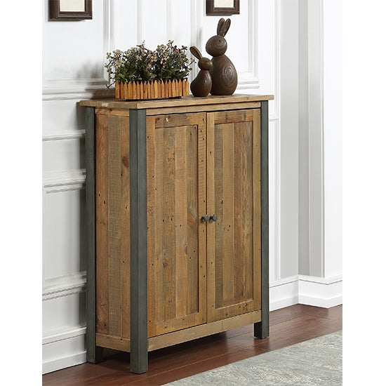 Urban Elegance Wooden Small Shoe Storage Cupboard In Reclaimed Wood