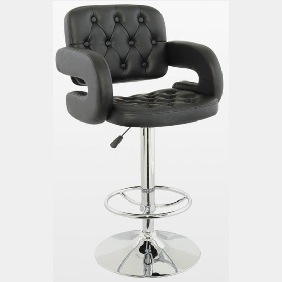 Utah Faux Leather Bar Stool In Black With Chrome Metal Base