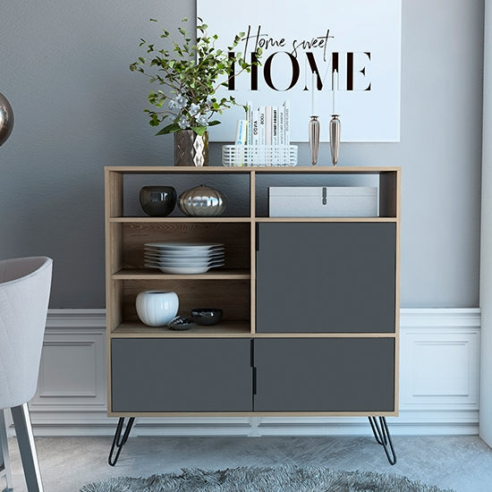 Vegas Medium Wooden 3 Doors Sideboard In Bleached Oak Effect