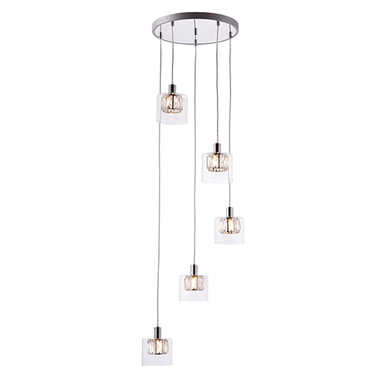 Verina 5 Lights Clear Glass Ceiling Pendant Light In Chrome