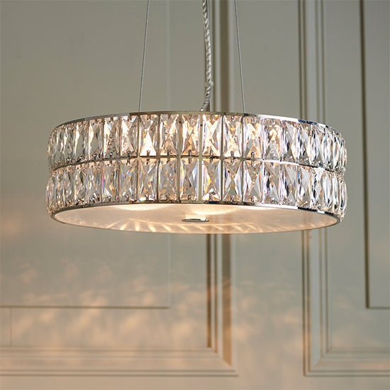 Verina Crystal Glass 5 Lights Ceiling Pendant Light In Chrome