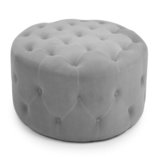 Verona Small Round Brushed Velvet Pouffe In Grey