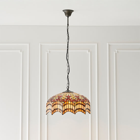 Vesta Medium Tiffany Glass 3 Lights Ceiling Pendant Light In Dark Bronze