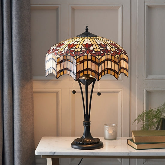 Vesta Medium Tiffany Glass Table Lamp In Dark Bronze