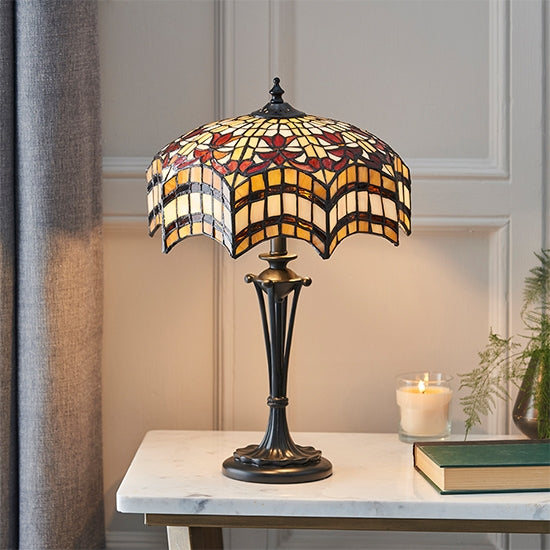 Vesta Small Tiffany Glass Table Lamp In Dark Bronze